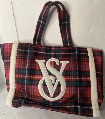 NEW Victoria's Secret Red Green Plaid Christmas Holiday Tote Bag NWT - Image 1 of 4