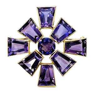 Maltese Cross Natural Amethyst 14k Yellow Gold Brooch Pin Pendant - Picture 1 of 15