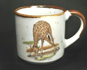 Taza de café vintage Otagiri con animal jirafa moteado y borde rústico marrón - Imagen 1 de 5