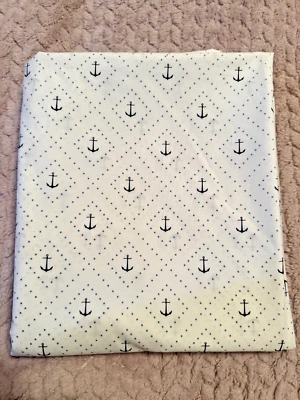 TOMMY HILFIGER  ~ Full Flat Sheet ~White & Blue Nautical Anchors - Image 1 of 4