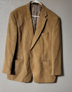 Classic Chaps Luxury 48 Long Beige Khaki Suede 2 Button Blazer Jacket Sport Coat - Picture 1 of 10