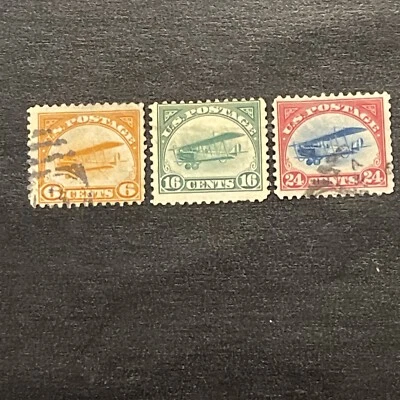 US Stamp Scott #C1-C3 AIRMAIL 1918 - Curtiss Jenny Used Ng - Image 1 of 2