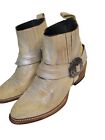 Matisse Judd Cowboy Leather Removable Harness Ankle Boots White Gold 6.5M