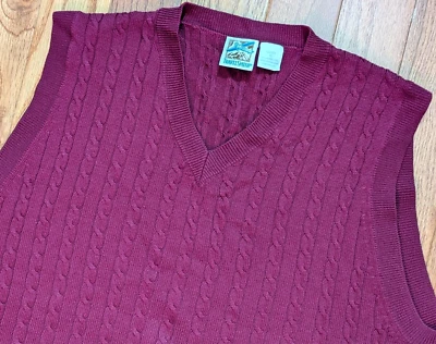 Men's Cable Knit Sweater Vest XL 100% Merino Wool Cable Knit Golf Grandpa Maroon Foto 1 de 4