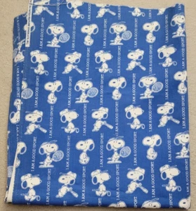 VINTAGE SNOOPY BLUE WHITE I AM A GOOD SPORT MATERIAL LINEN 1958 49" X 28" - Photo 1/3