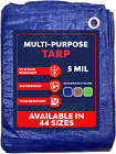 Large Poly Tarp Cover Waterproof 5 X 7 Feet - Blue Multi Purpose 5 Mil Thick - P