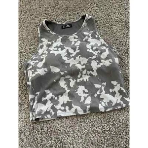 Crane Damen Medium Crop Top integrierter Sport BH grau camo sportliches Tank Shirt - Bild 1 von 8