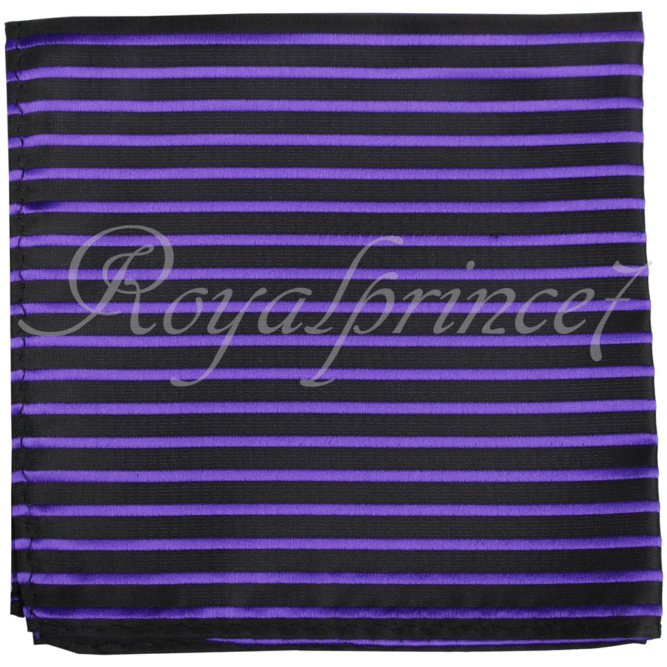 100% New Men's Pocket Square Handkerchief Hankie Only black Purple Stripes  - Image 1 of 1