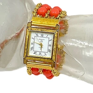 VTG Kenneth J Lane Gold Tone Watch Removable Faux Coral Beads New Battery Works - Picture 1 of 8