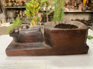 18's Indian Antique Old Handcrafted Wooden Bull Carved Unique Kitchenware Mortar - Picture 1 of 10