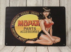 Mopar Pinup Girl Tin Sign Vintage Retro Style Mechanic Garage Car Auto Parts - Picture 1 of 5