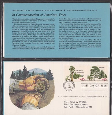 USA 1978 2 FIRST DAY COVERS AMERICAN TREES CONSERVATION + CARD + CACHET - Image 1 of 2