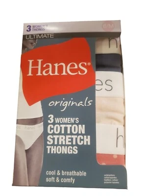 HANES 3 PK Originals Women's Cotton Stretch Thongs Underwear Size 6 Medium  - Image 1 of 2