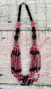 VTG Ellelle 8 Strand Pink Purple Bead Lucite Italian Necklace Italy - Picture 1 of 18
