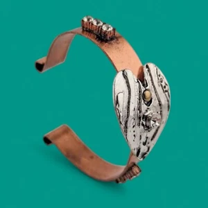 Brazalete COPPER HEART CUFF amor arte pulsera metal mezclado estrás tono plateado B5 - Imagen 1 de 7