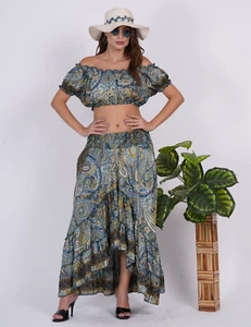 Conjunto de top corto y falda alta baja estampada casual de dos piezas para mujer - Surtido 03 piezas - Imagen 1 de 9