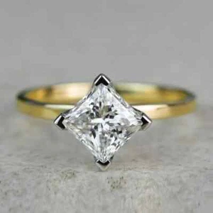 Solitaire Princess Cut 1.32CT Lab-Grown Diamond,2 Tone 10K Gold Engagement Ring - Picture 1 of 6