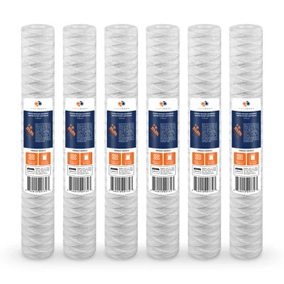 6 Pack of 5µm Wound String Sediment Water Filter Cartridges 20"x2.5" By Aquaboon - Image 1 of 4