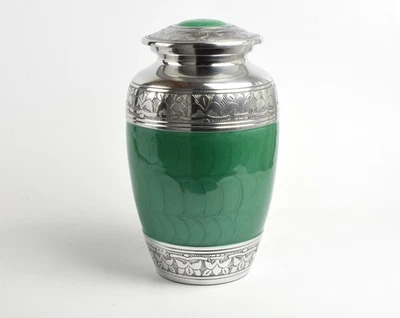 Aluminium Adult Cremation Urn for Ashes  Green – Funeral Memorial Keepsake Urn - Image 1 of 4