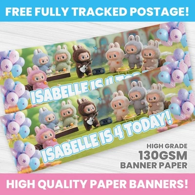 PERSONALISED LABUBU BANNER ANY NAME PHOTO BIRTHDAY PARTY BANNERS - Image 1 of 3
