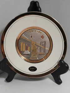 Vintage Chokin Art Japan Souvenir New York 24kt Gold 7,5" Teller Twin Towers - Bild 1 von 6