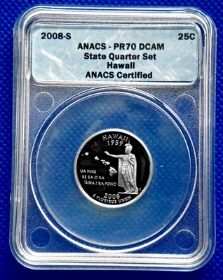2008-S - Hawaii State Quarter - ANACS-PR70 DCAM  N1475 - Image 1 of 3