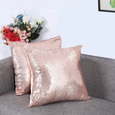 Eternal Beauty Set of 2 Sequin Rose Gold Pillow Cover Decorative Throw Covers - Image 1 of 4