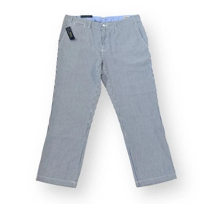 Calça Polo Ralph Lauren Masculina Listrada Azul Branca Seersucker Ajuste Clássico 38x30 Nova Com Etiqueta - Imagem 1 de 4