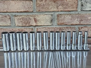 Snap On 1/2 Drive METRIC Deep Chrome Socket Set, 14 Piece Set - Picture 1 of 8