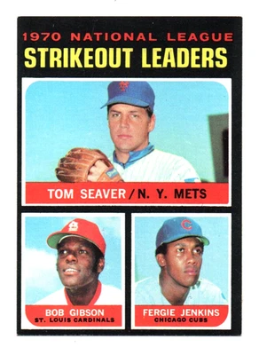 1971 年 Topps Strikeout Leaders 卡 #72 - Tom Seaver、Bob Gibson、Fergie Jenkins — 第 1/2 张图片
