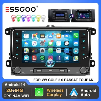 Radio de Coche Android 14 CarPlay 64G GPS NAV para VW Golf 5 6 Touran Caddy Polo - Imagen 1 de 4