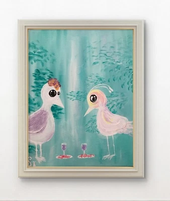 Pintura al óleo arte firmado ORIGINAL "Forever Together" 16 x 20 pájaro lindo amor animal Foto 1 de 4