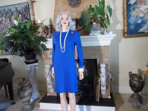 Abito Givenchy Boutiques Paris blu royal a tubino con dettaglio bottoni taglia M