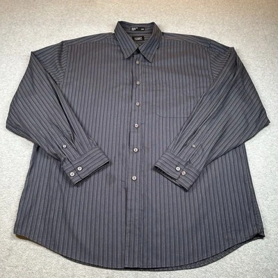 Haggar Button Up Dress Shirt Mens XL Black Stripe No Iron 100% Cotton NOTE - Image 1 of 4