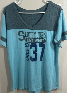 Women's Sloppy Joe's, Key West, XL, Teal, V-neck T-shirt - Picture 1 of 5