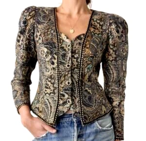 Blazer Vintage Victoriano Peplum Dorado Metálico Cachichemira Castillo 9 10 M - Imagen 1 de 22