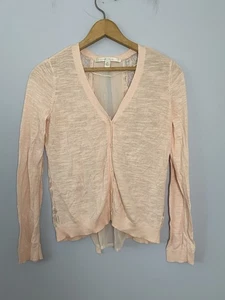 Suéter cárdigan rosa cuello en V Lauren Conrad para mujer XS encaje transparente espalda abierta - Imagen 1 de 8