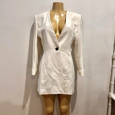 Blazer Chaqueta Badgley Mischka Un Botón Talla 12 Crema Mini Vestido De Colección Foto 1 de 4