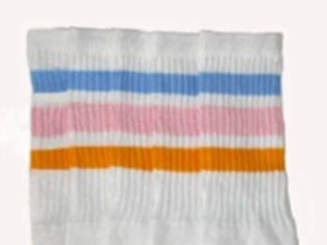 22" KNIEHOHE WEISSE Schlauchsocken mit BABYBLAU/BABYROSA/GOLD Stil 1 (22-21) - Bild 1 von 1