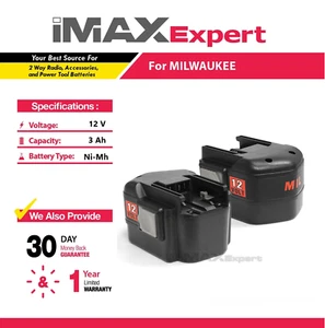 2x 12V 3Ah NiMh Batería para Milwaukee 48-11-1967 48-11-1900 - Imagen 1 de 5