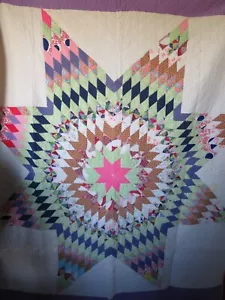 Vtg Quilt Handmade Star Pattern Colorful Machine Stitched Farmhouse 69"x82" - Picture 1 of 17
