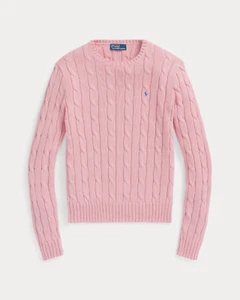 Ralph Lauren Womens Cable Knit Crew Neck Sweater Pullover Small Carmel Pink NWT - Picture 1 of 4