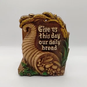 Vtg Give Us This Day Our Daily Bread Cornucopia Napkin Holder Resin Wood - Picture 1 of 11