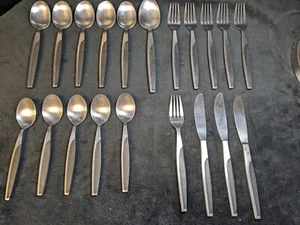 Black/Silver Handle Stainless Japan VTG MCM SPOONS FORKS KNIFE SERVING Set of 20 - Picture 1 of 8