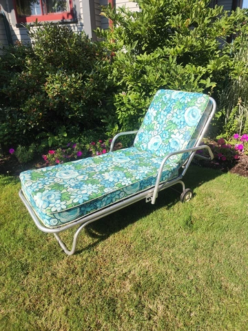 Vintage 1950s Aluminum Chaise Sun Lounge ALL ORIGINAL Cover