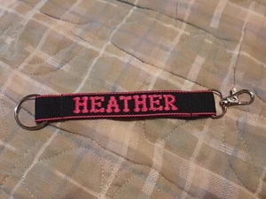 HEATHER Embroidered Name Strap Key Ring, Keychain with Clasp (BLACK) - Picture 1 of 2