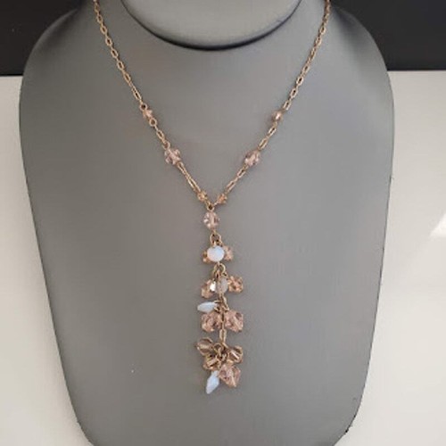 Collana Givenchy oro rosa strass e aurora boreale perline goccia a Y