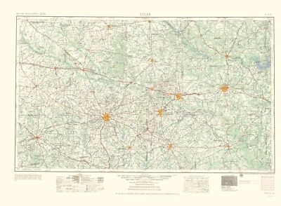 Topographical Map - Tyler Texas Quad - USGS 1955 - 23 x 31.32 - Vintage Wall Art - Image 1 of 4