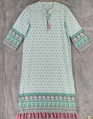 Vestido de playa J Crew para mujer pequeño verde rosa cachemira borlas cubierta midi Foto 1 de 4