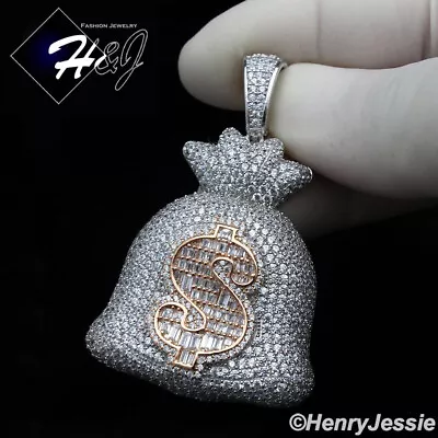 PINGENTE MASCULINO PRATA ESTERLINA 925 ICY BLING CZ FOLHEADO A OURO ROSA BOLSA DE DINHEIRO 3D*SP321 - Imagem 1 de 4
